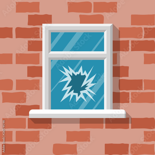 Broken window. Vector illustration flat design