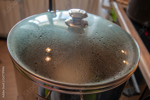 sweaty lid at home brewery, water droplets on the lid