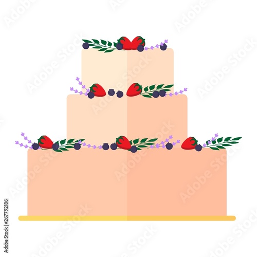 Wedding cakes with floral decoration isolated on a white background. Wedding pie