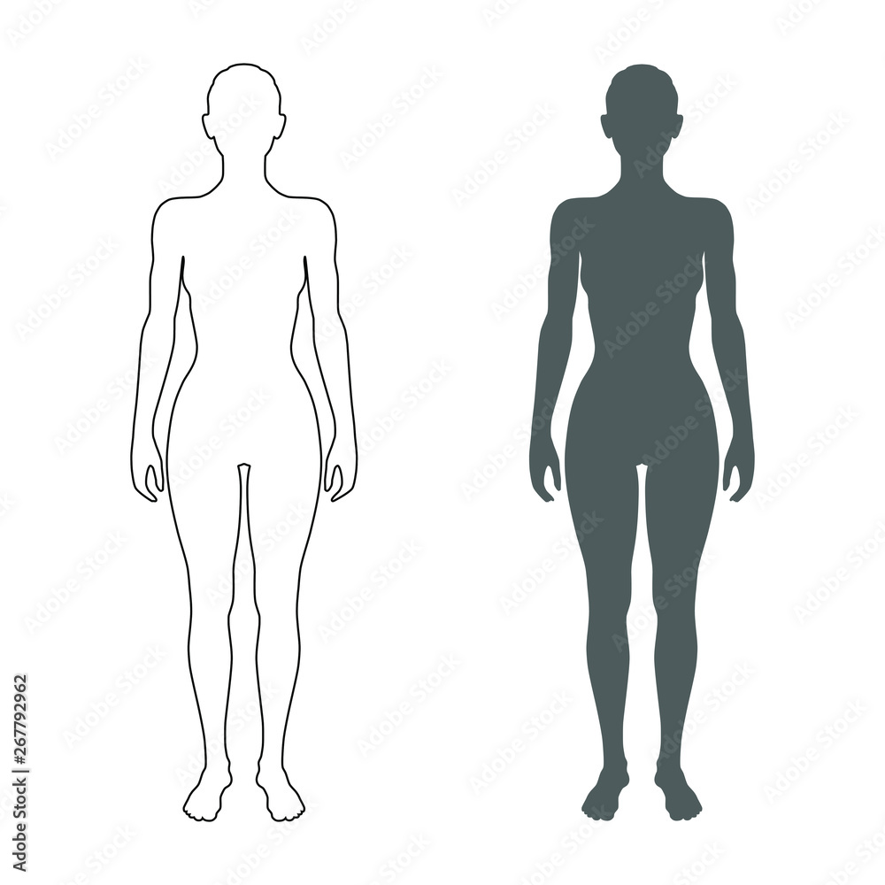 Female body silhouette and contour. Woman isolated symbols on