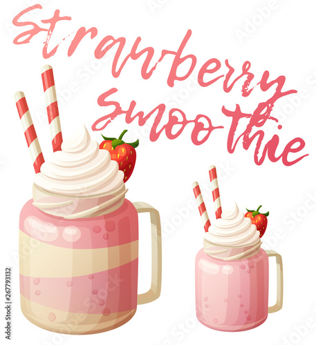 Strawberry smoothie dessert icon isolated on white background. Cartoon vector illustration