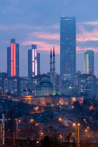 Canvas Print Mosque and 4.Levent Business Skyscrapers