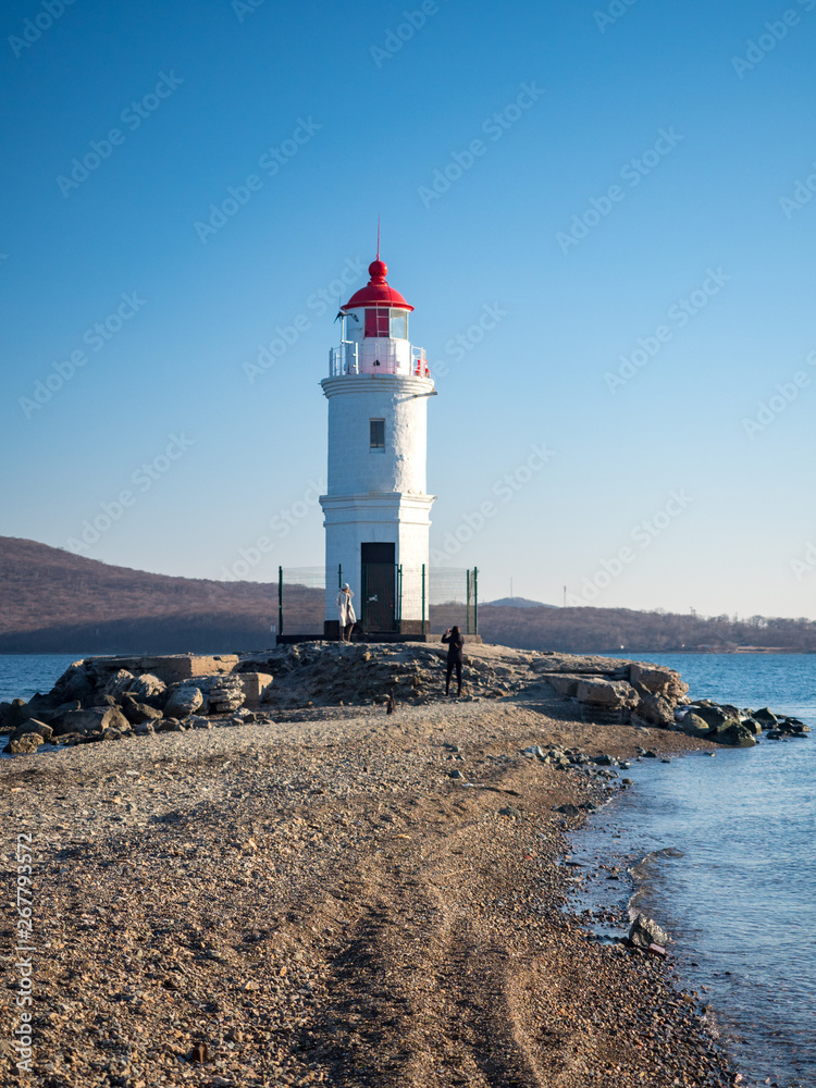 Tokarevsky Lighthouse, a visiting card of the city of Vladivostok, Primorsky Krai, Russia. December, 2018