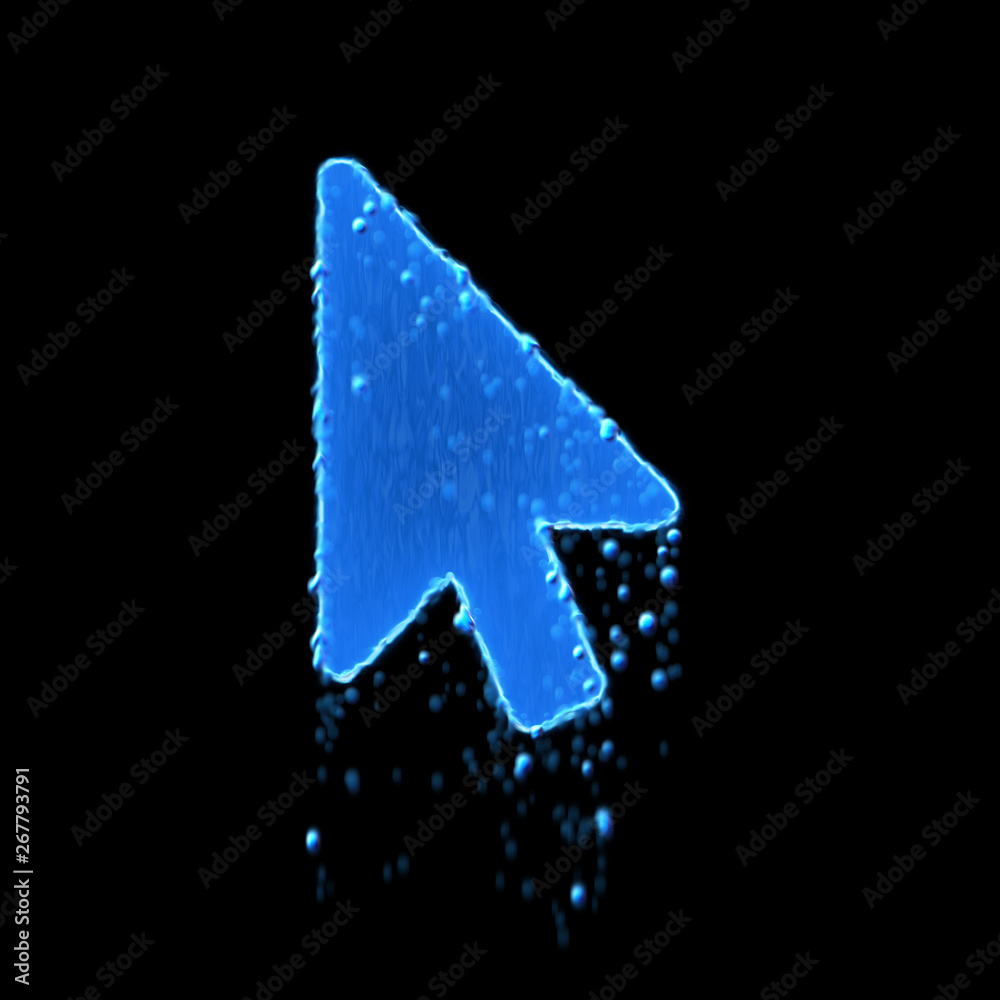 Obraz premium Wet symbol mouse pointer is blue. Water dripping