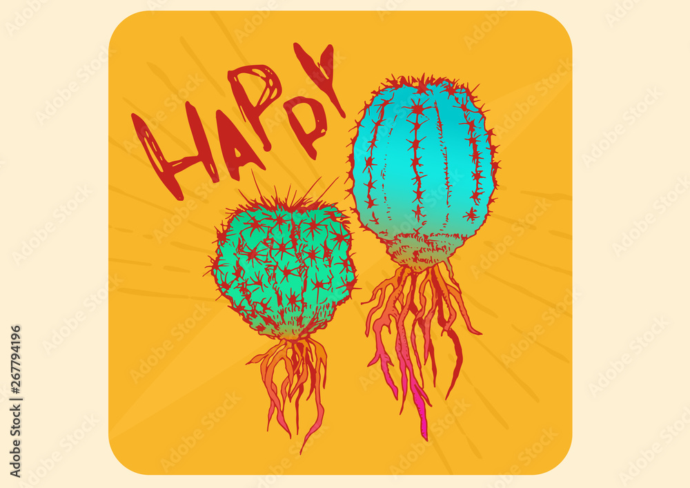 多肉植物とサボテンのイラスト フレーム 素材 黄色 ボヘミアンとエスニック Stock Vector Adobe Stock