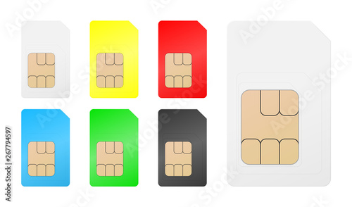 Sim card template set. Realistic vector mockup.