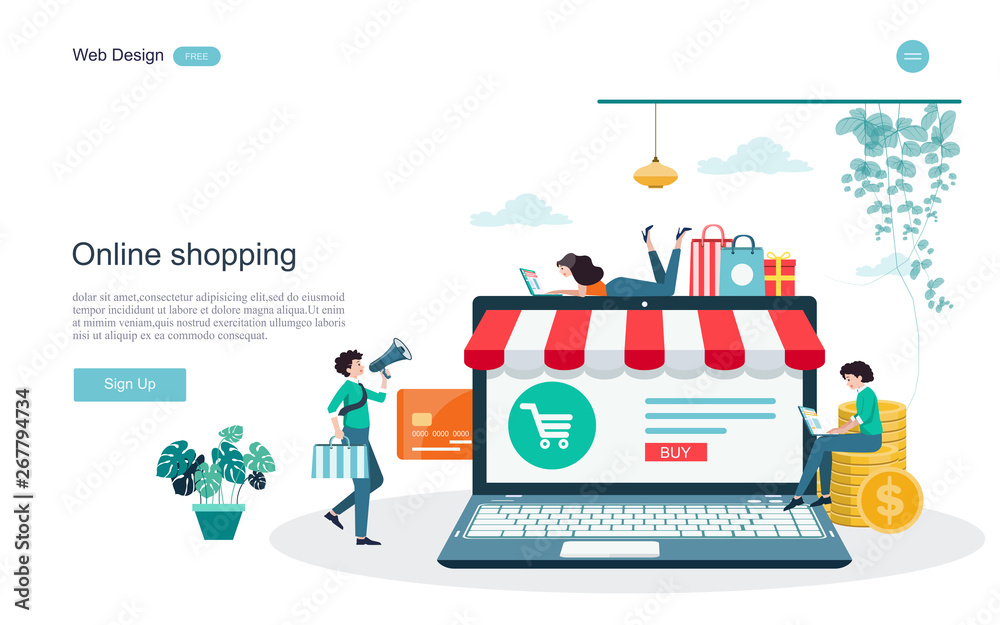 Flat design concept of online shopping for web page, website,template and background.Vector illustration. Flat design concept of online shopping for web page, website,template and background.Vector illustration.