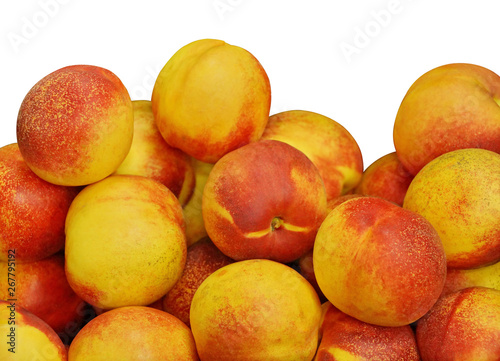 fruit background texture. nectarine peach yellow red ripe fruit. isolate white background