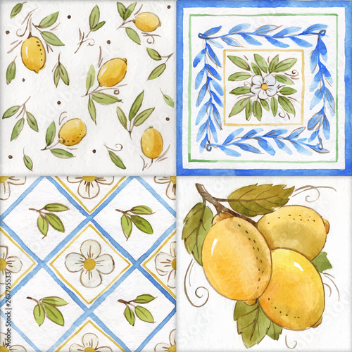Watercolor ornament square vector pattern