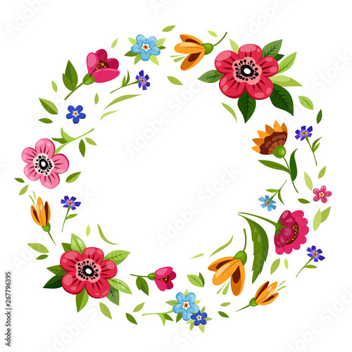 Colorful flower wreath for invitation, card