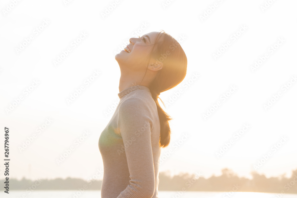 Asian woman beautiful carefree woman on the beach  happy outdoors