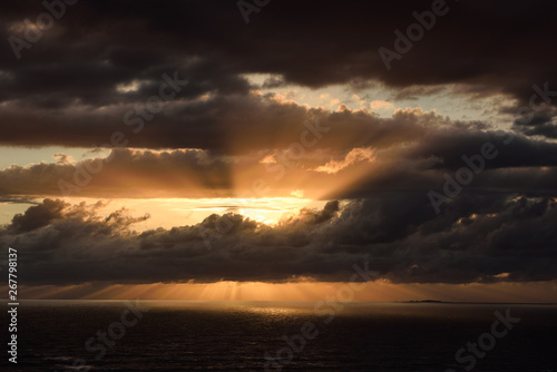 Sunset God Rays behind clouds over Banderas Bay Nuevo Vallarta Mexico