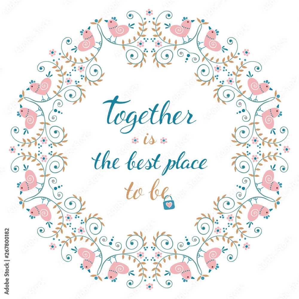 Floral round border with love hand drawn lettering Floral round border with love hand drawn lettering