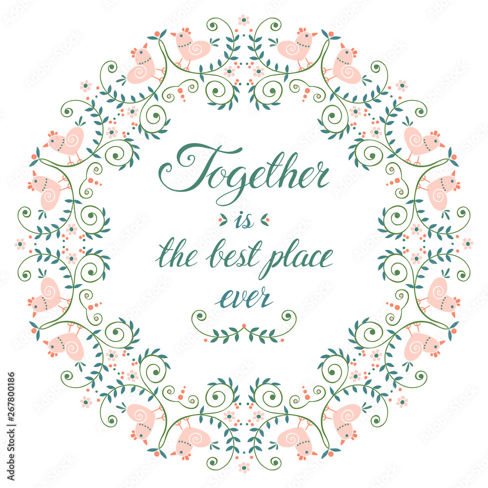 Floral round border with love hand drawn lettering