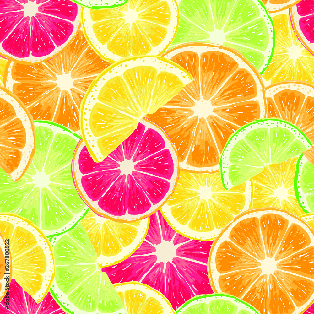 Hand drawn citrus fruits abstract background. Seamless pattern. Template for your design works. Engraved style vector illustration. Hand drawn citrus fruits abstract background. Seamless pattern. Template for your design works. Engraved style vector illustration.