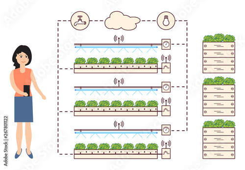 Woman controls the smart farm and agriculture.