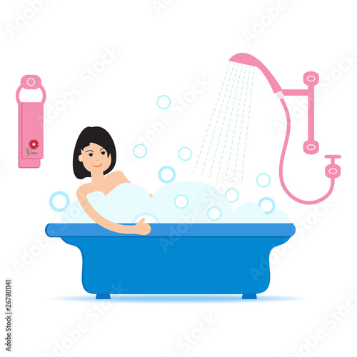 Girl taking a relaxing bubble bath.
