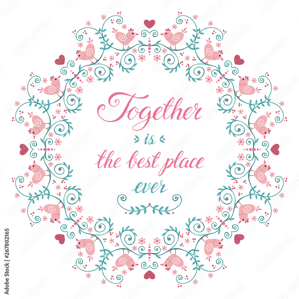 Floral round border with love hand drawn lettering