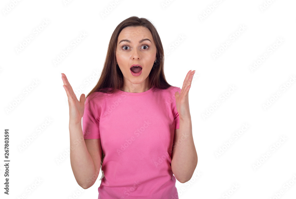 Wow! Surprised happy beautiful woman, isolated on white background. Wow! Surprised happy beautiful woman, isolated on white background.