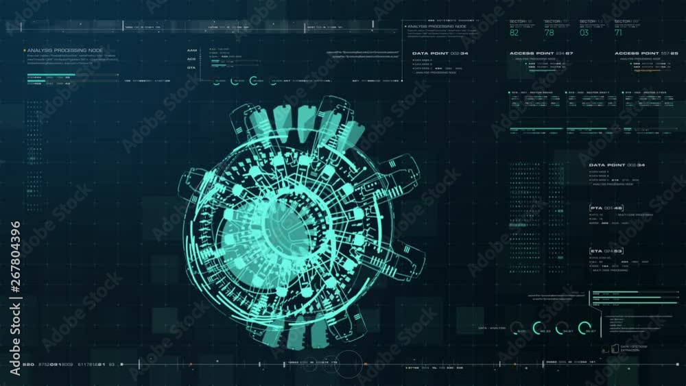 Advance motion graphic futuristic user interface head up display screen with Holographic electromagnetic machine with gravitational fields energy particles wave and digital data telemetry information 