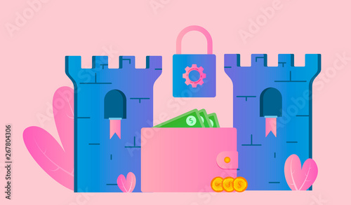 secure web wallet , safeguarded finances, safe money storage ,vector image for web sites and landing pages