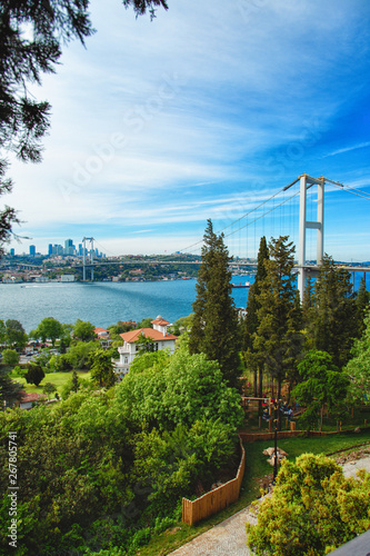 View of Bosphorus and Bosphorus bridge connected Asian and European parts of Istanbul