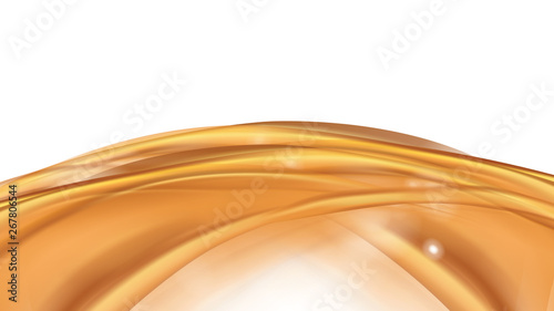 Orange golden flowing liquid vector abstract background. Streams of oil, honey or fluid on light background with white element. Template for cosmetic or sale banner or flyer.