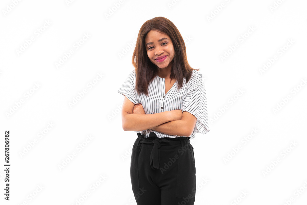 portrait of african young girl possing and gesticulates hands on background portrait of african young girl possing and gesticulates hands on background