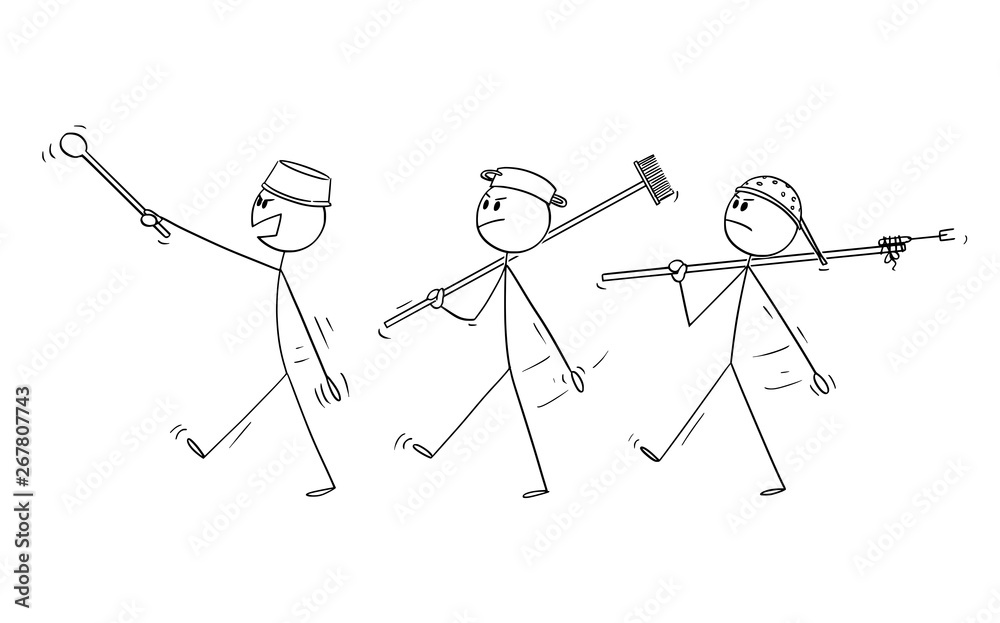 Vector cartoon stick figure drawing conceptual illustration of three adult  men playing at soldiers and marching. Concept of war. Stock Vector | Adobe  Stock