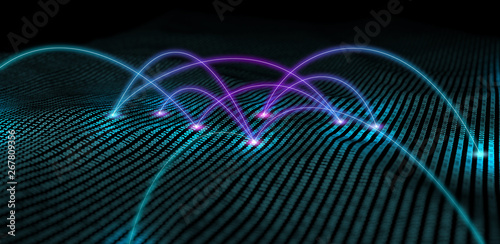 glowing lines connection on a binary code background, 3d illustration