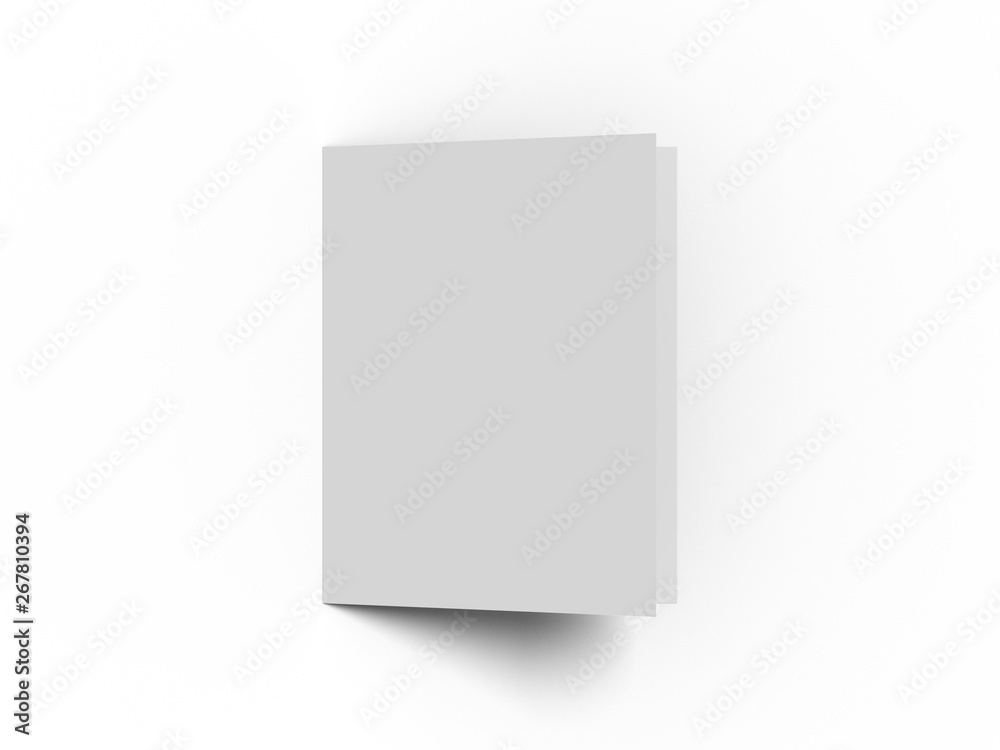 White vertical booklet mockap brochure magazine A4 divided into two parts isolated. 3D rendering. White vertical booklet mockap brochure magazine A4 divided into two parts isolated. 3D rendering.