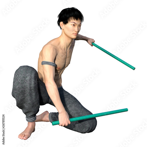 3D Rendering Asian Man on White photo