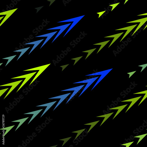 Abstract geometric seamless pattern with diagonal tracks, arrows, triangles