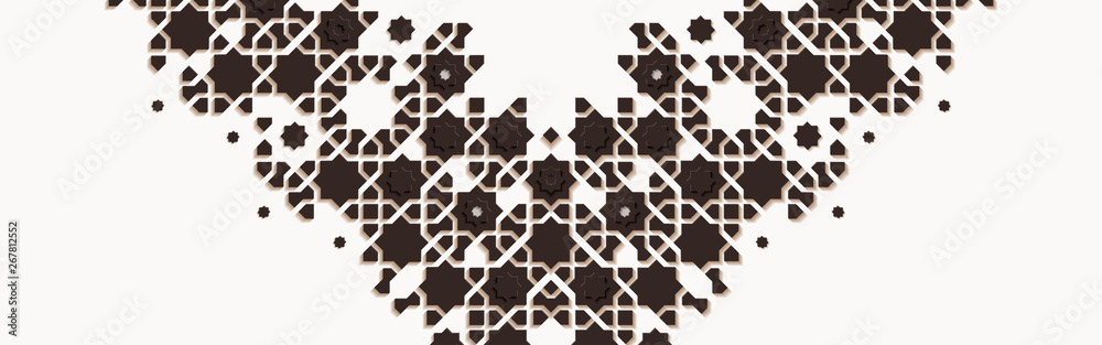 Fototapeta premium Arabic arabesque design greeting card for Ramadan Kareem,Islamic ornamental black detail of mosaic isolated on a white background