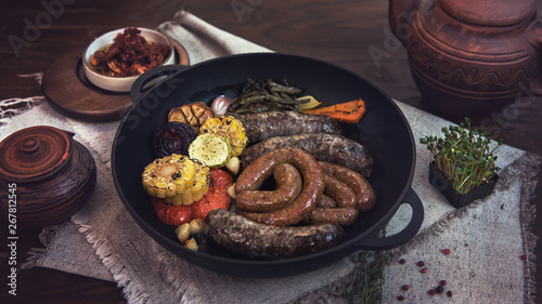 Grilled different meat saus...