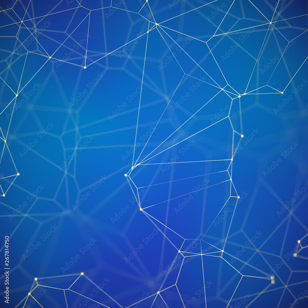 Fototapeta 3D render of a low poly polygons plexus background with connecting lines and dots