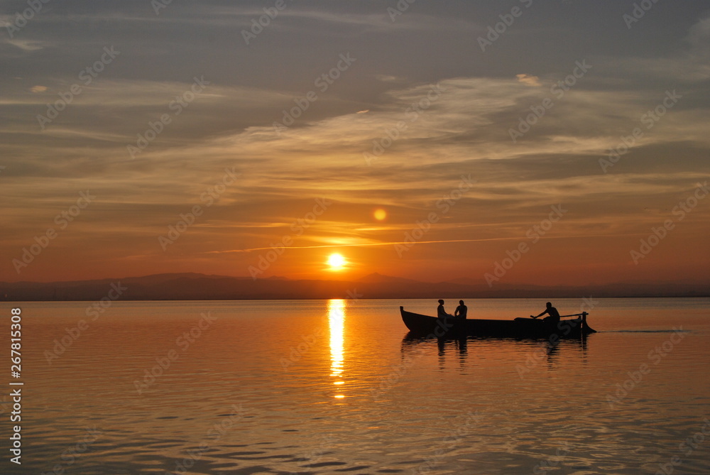 Sunset in the mediterranean lake