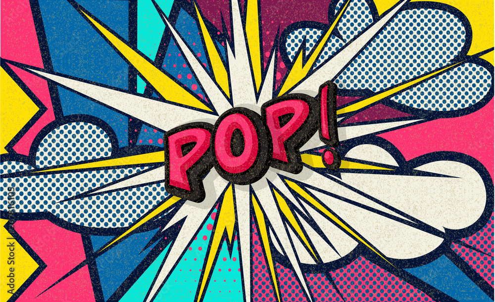 Pop! Pop art funny comic speech word. Fashionable poster and banner. Social  Media Connecting Blog Communication Content. Trendy and fashion color retro  vintage illustration background. Easy editable. Stock Vector | Adobe Stock