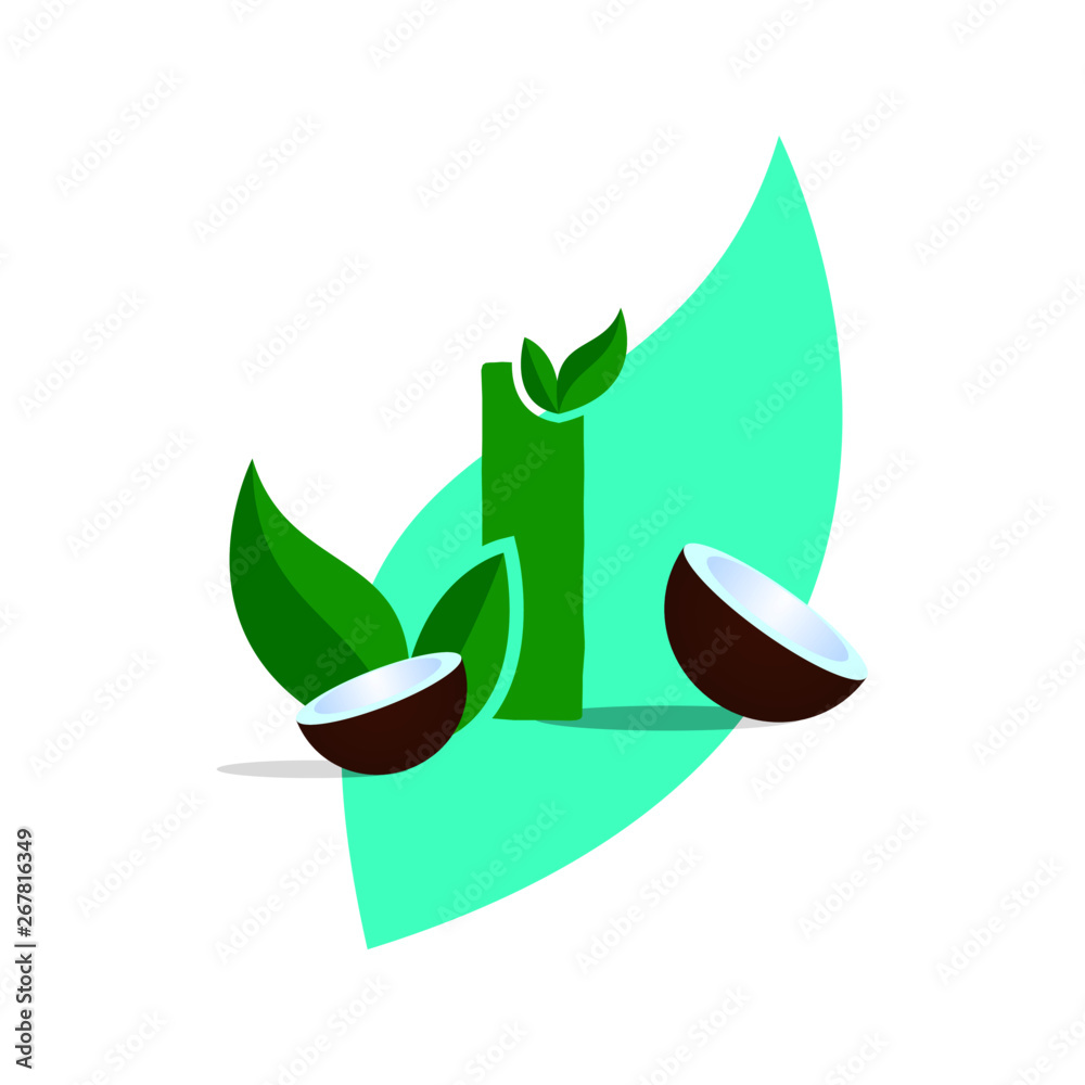 Leaf nature font badge art gradient shadow numbers ampersand round design letters green coconut
