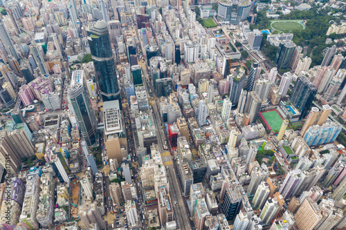Top view of Hong Kong downtown city in Kowloon side