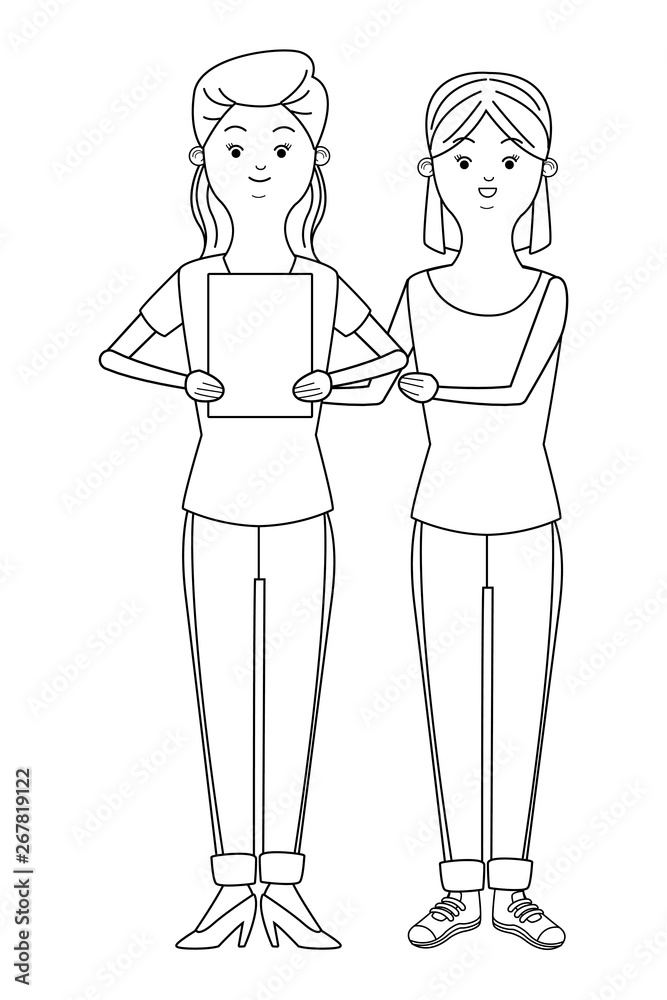 beautiful young women cartoon in black and white beautiful young women cartoon in black and white