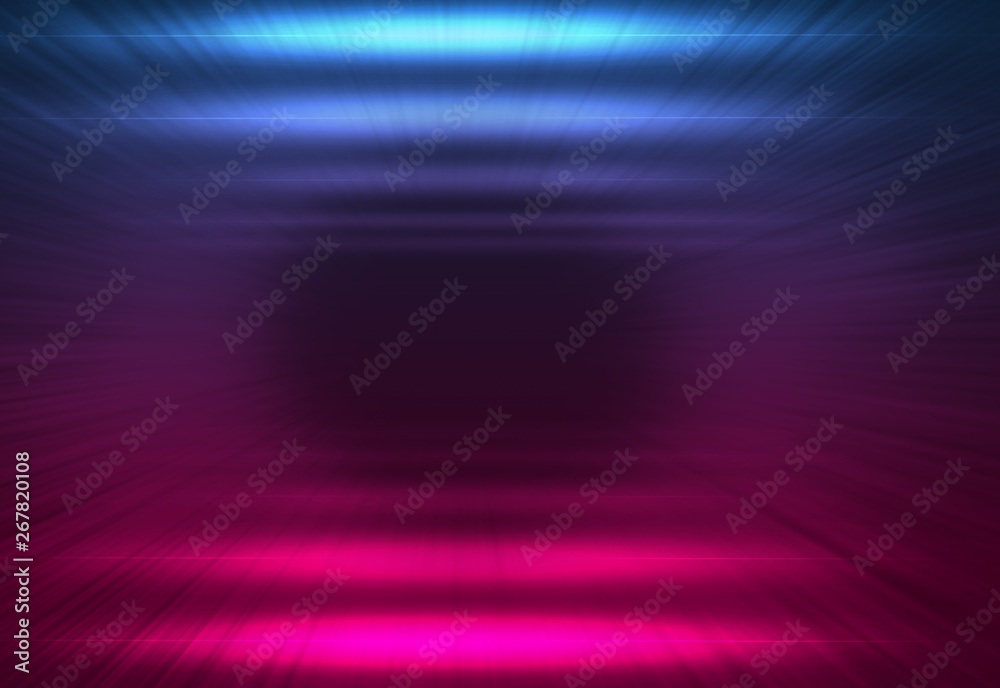 Fototapeta premium Dark abstract futuristic background. Neon lines and shapes. Neon glow and rays on a dark background