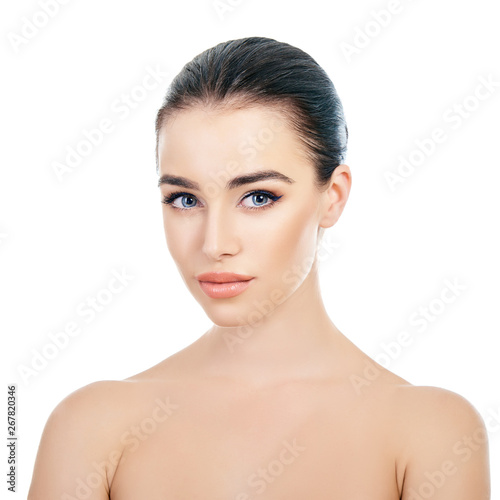 Majestic woman's beauty. Portrait of beautiful girl over white background. Beauty treatment, cosmetology, spa, health care, body and skin care concept.