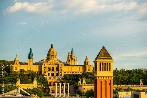 Placa d'Espanya, Venetian Towers and the National Art Museum. Spanish Sqare - Plaza de Espana in Bacelona, Spain. photo