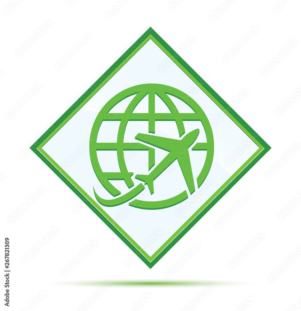 Plane world icon modern abstract green diamond button Plane world icon modern abstract green diamond button
