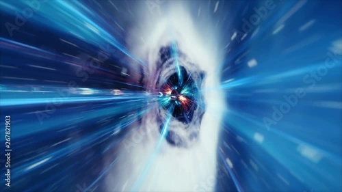 Seamless travel through a wormhole through time and space filled with millions of stars and nebulae. Wormhole space deformation, science fiction. Black hole. Vortex hyperspace tunnel. 4k animation