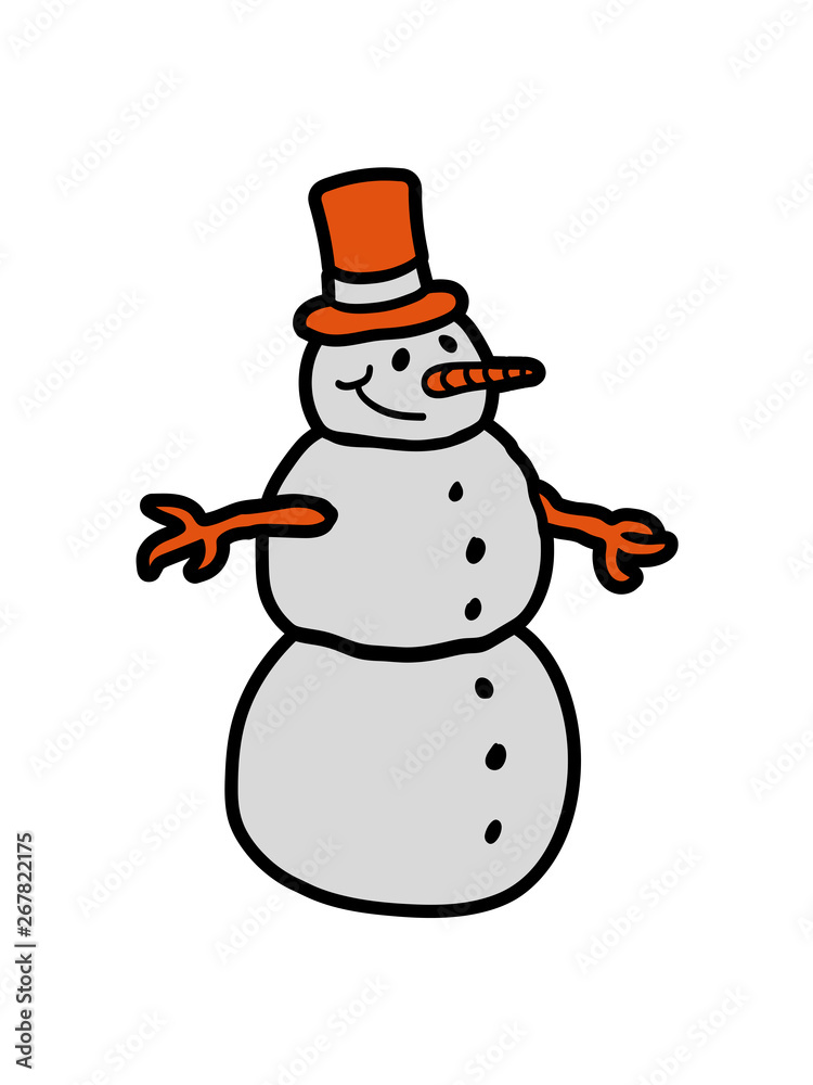 glücklicher schneemann fröhlicher zylinder hut winter weihnachten kalt schnee basteln bauen schneeball spaß spielen comic cartoon lustig clipart