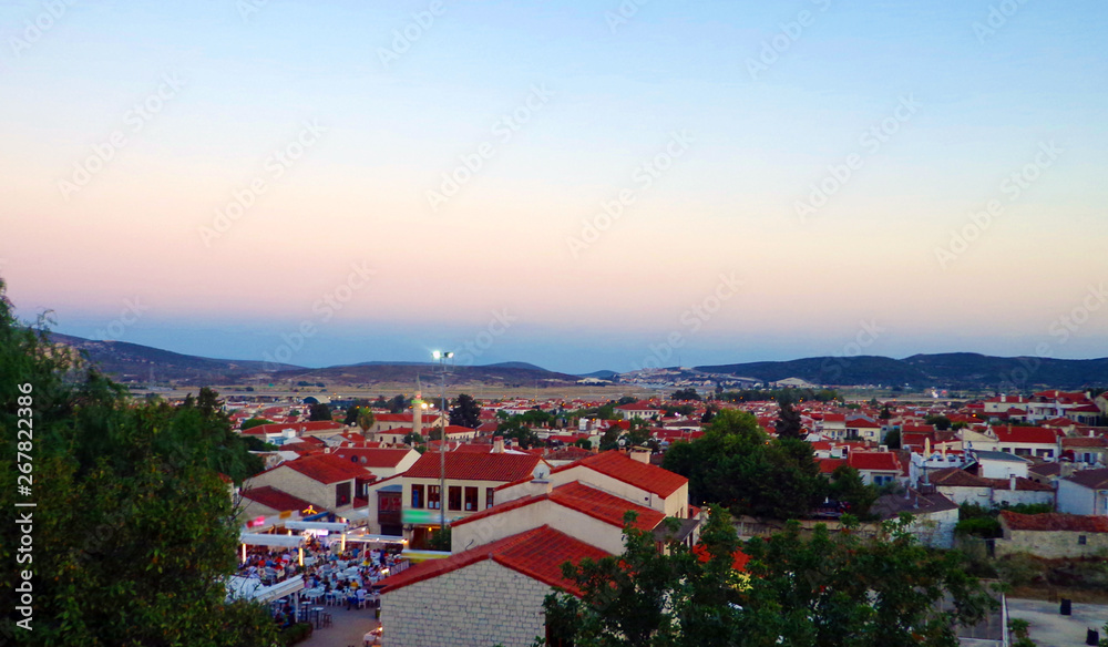 Panorama of old town Alacati, Izmir, sunset time view