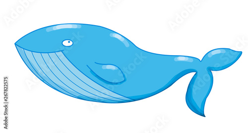 Cartoon blue whale isolated on white background. Sea animal. Print for card  invitation  poster  children wear or other design