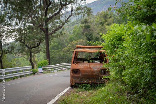 Wallpaper Mural Abandoned van parked in side of hill road in a foggy bright day Torontodigital.ca